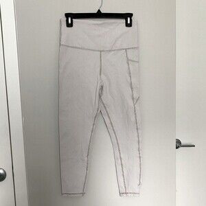 Glyder Leggings Tan White Neutral Ribbed High Rise 7/8 Workout Stretch Medium